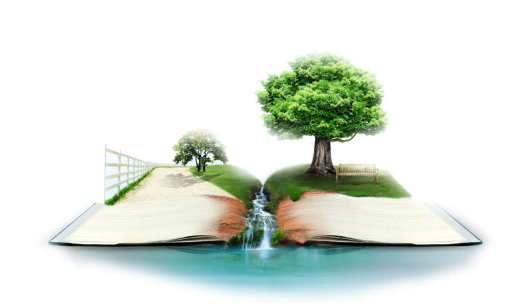 Open Book with Tree and Water Fall